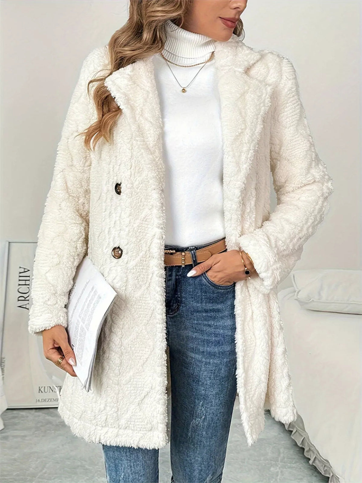 Fleece Double Breasted Longline Coat