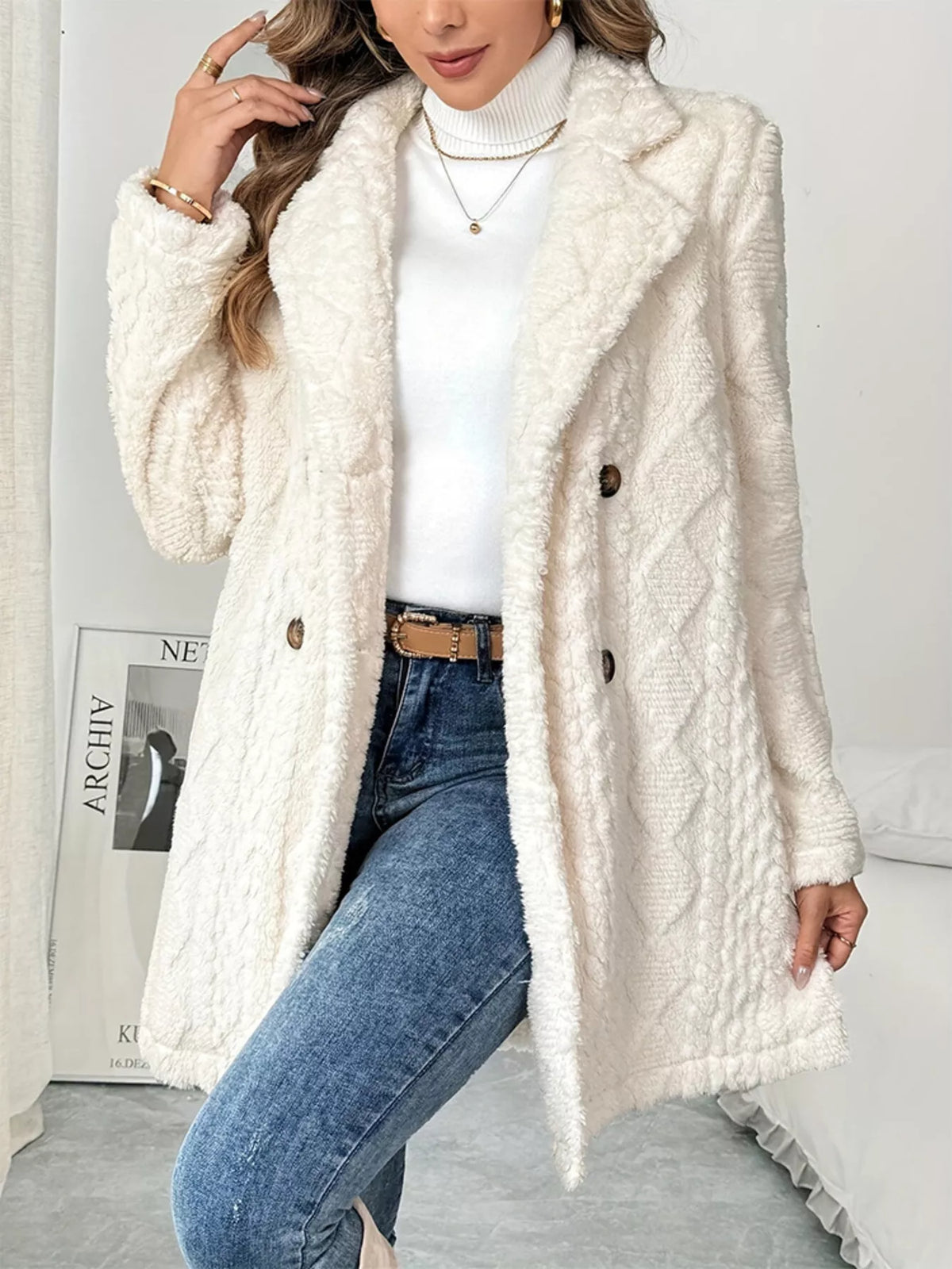 Fleece Double Breasted Longline Coat