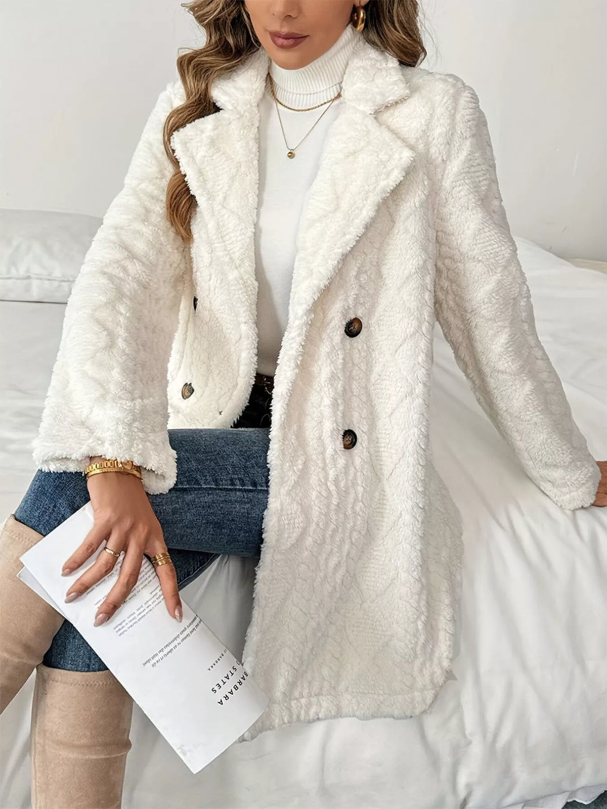 Fleece Double Breasted Longline Coat