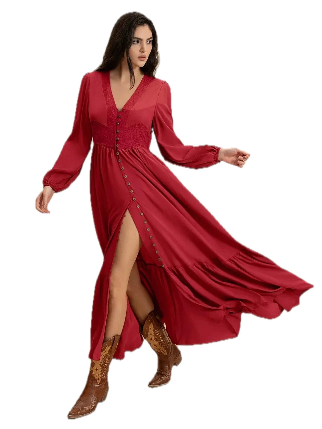 Balloon Sleeve Ruffle Maxi Dress