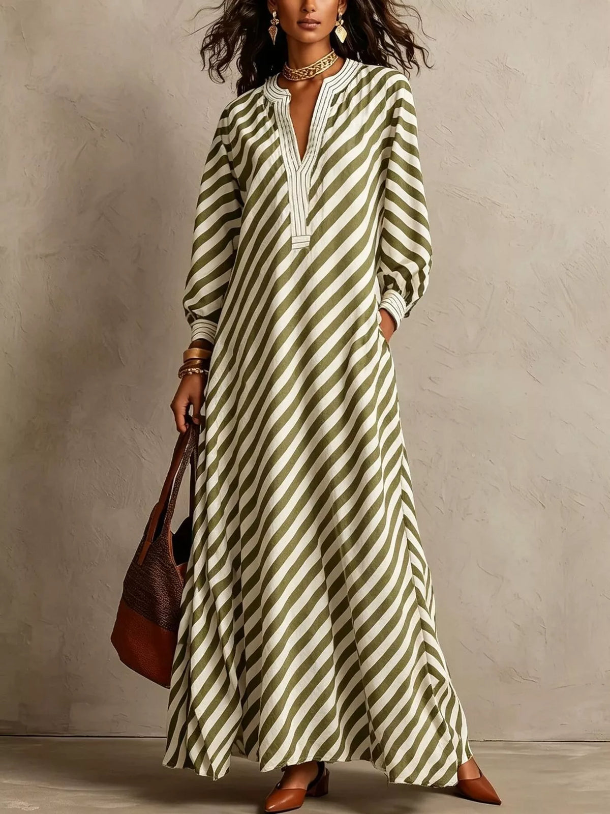 Striped Long Sleeve Maxi Dress