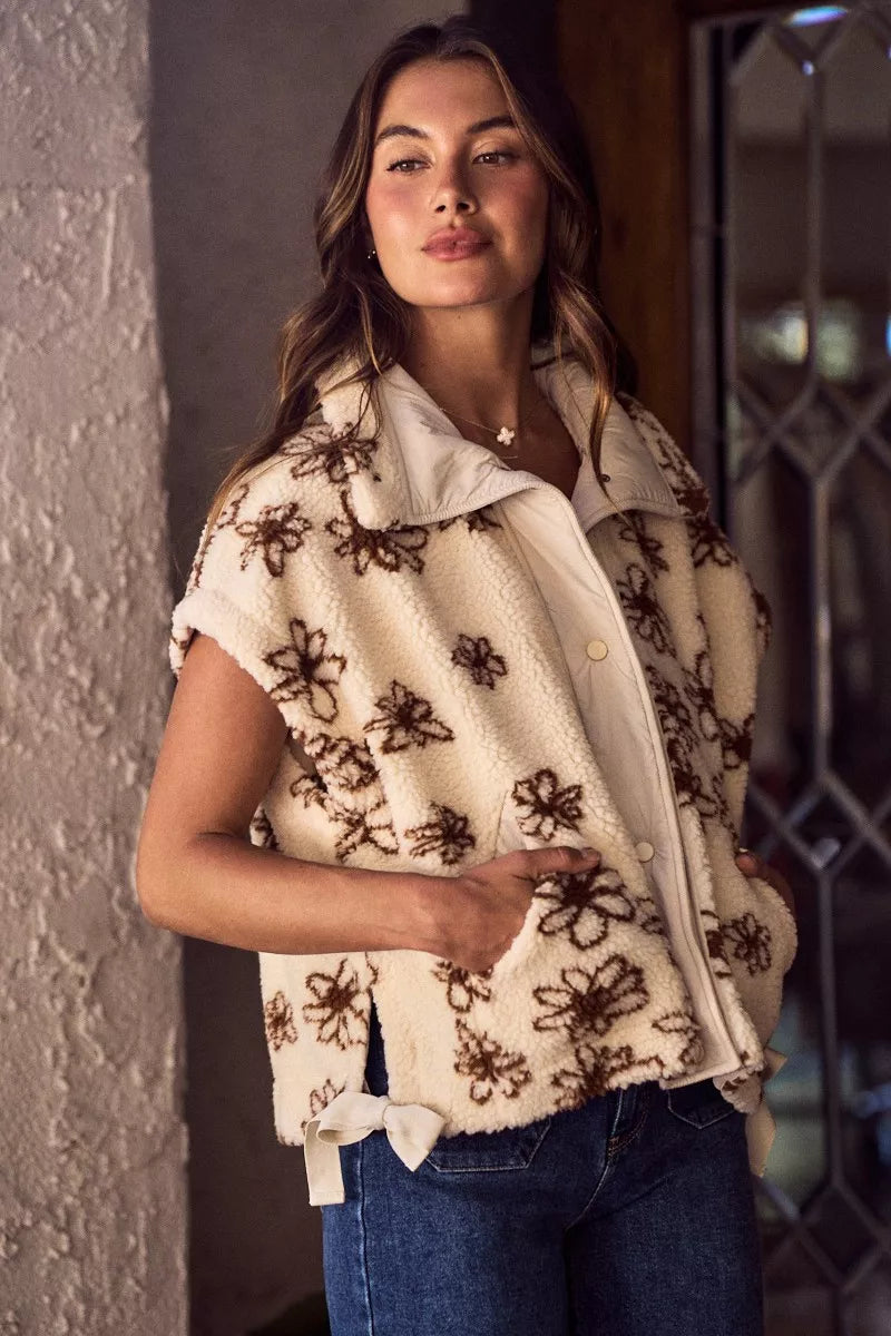 SO ME Flower Sherpa Fur Vest
