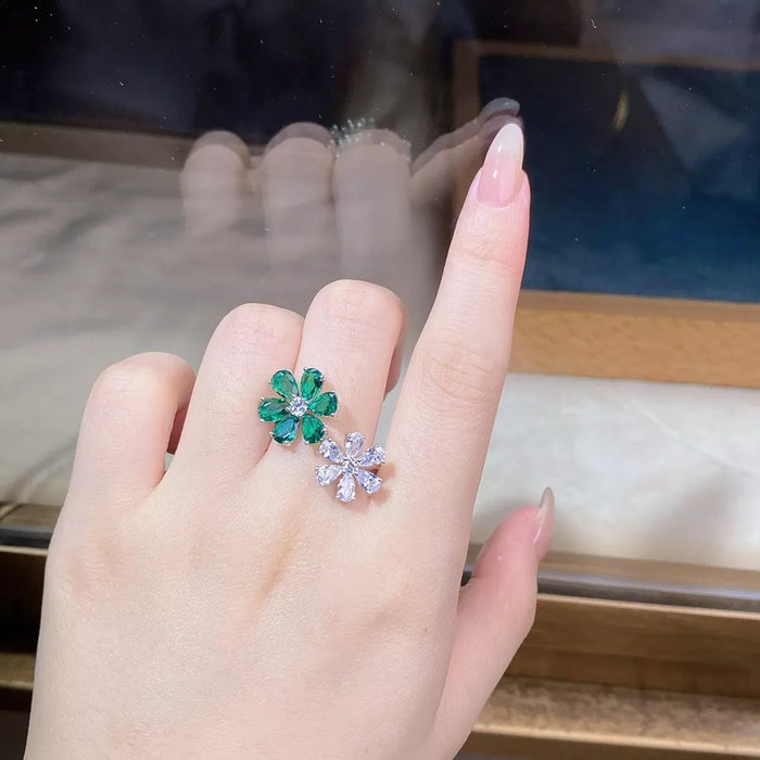 925 Sterling Silver Zircon Flower Ring for Women