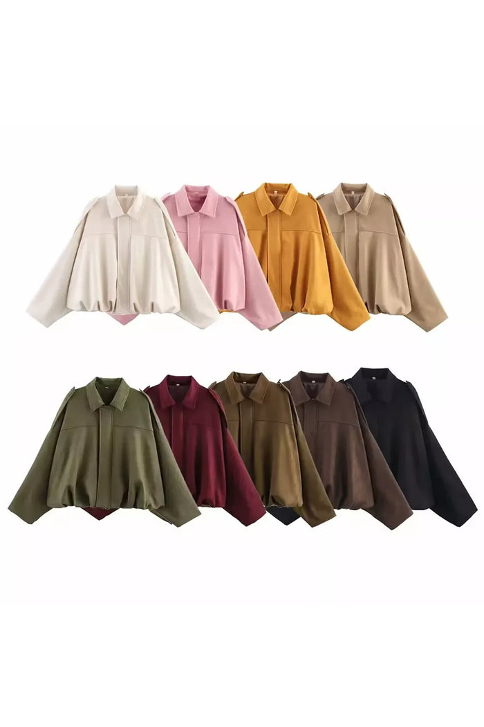 Collared Neck Dropped Shoulder Jacket for Women