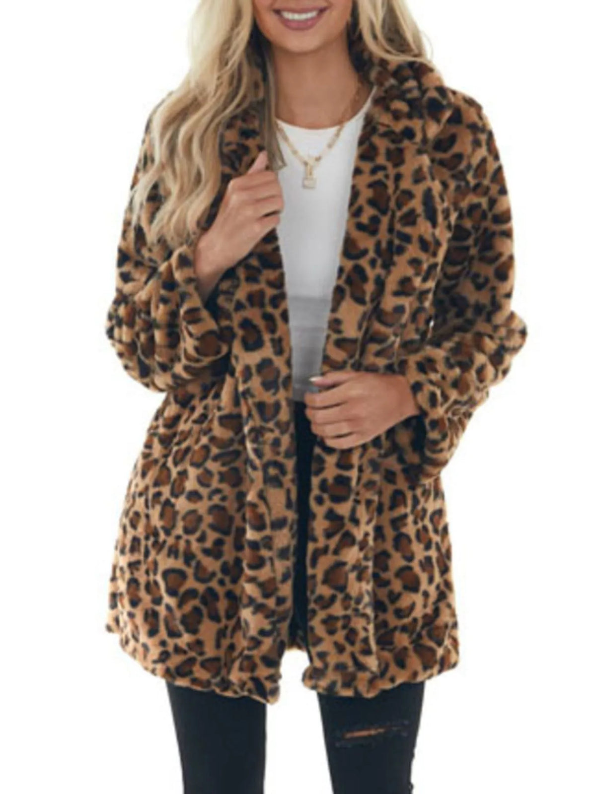 Leopard Open Front Outerwear Plus Size