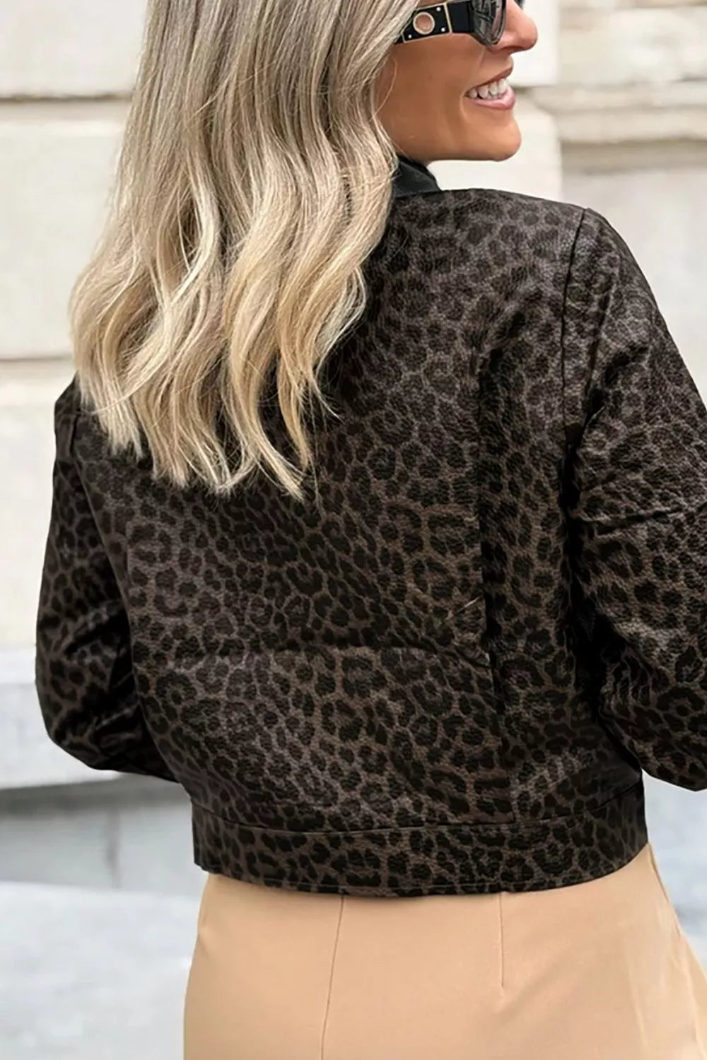 Leopard Cropped Faux Leather Jacket