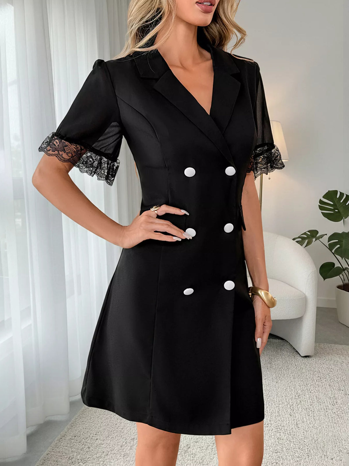 Lace Double Breasted Blazer Dress