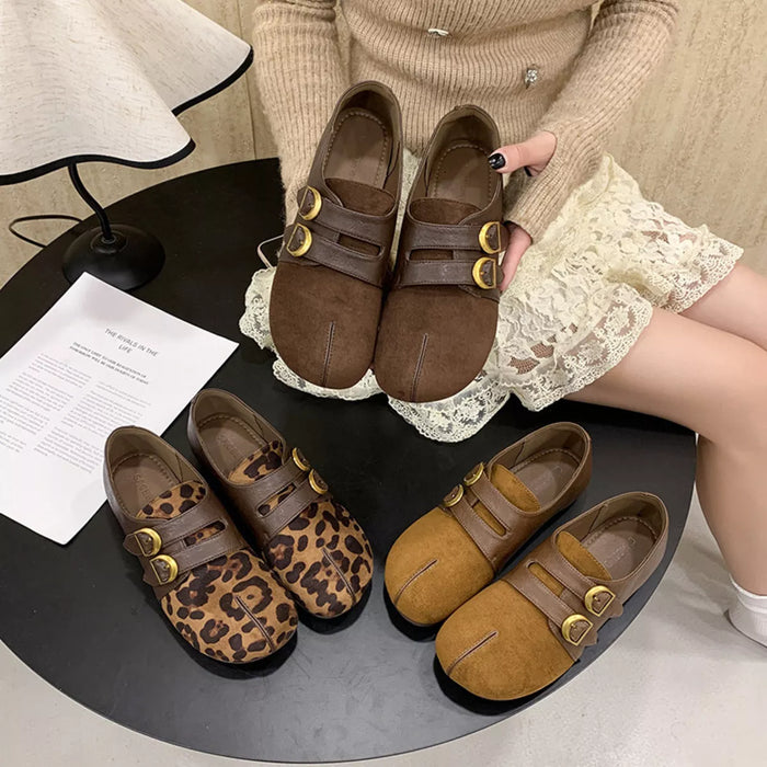 Split Toe Double Buckle Slip-On Shoes