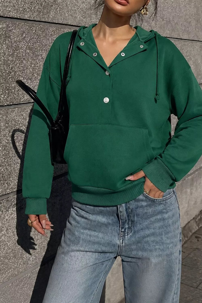 Half Snap Kangaroo Pocket Hoodie for Women