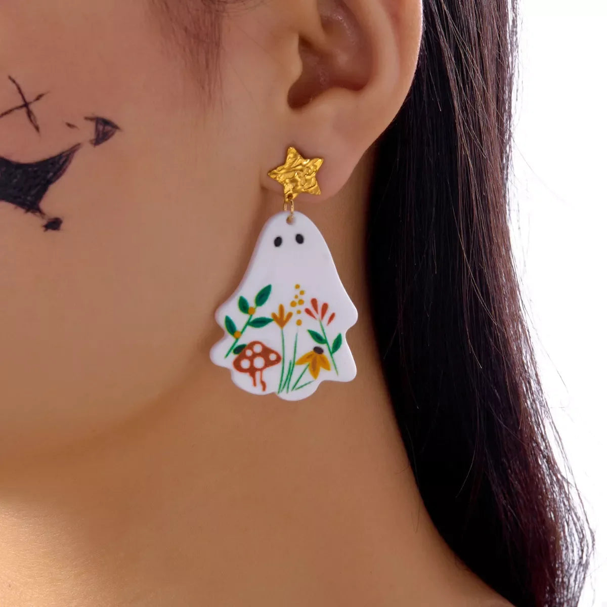 Whimsical Ghost Earrings for Women with Floral Design