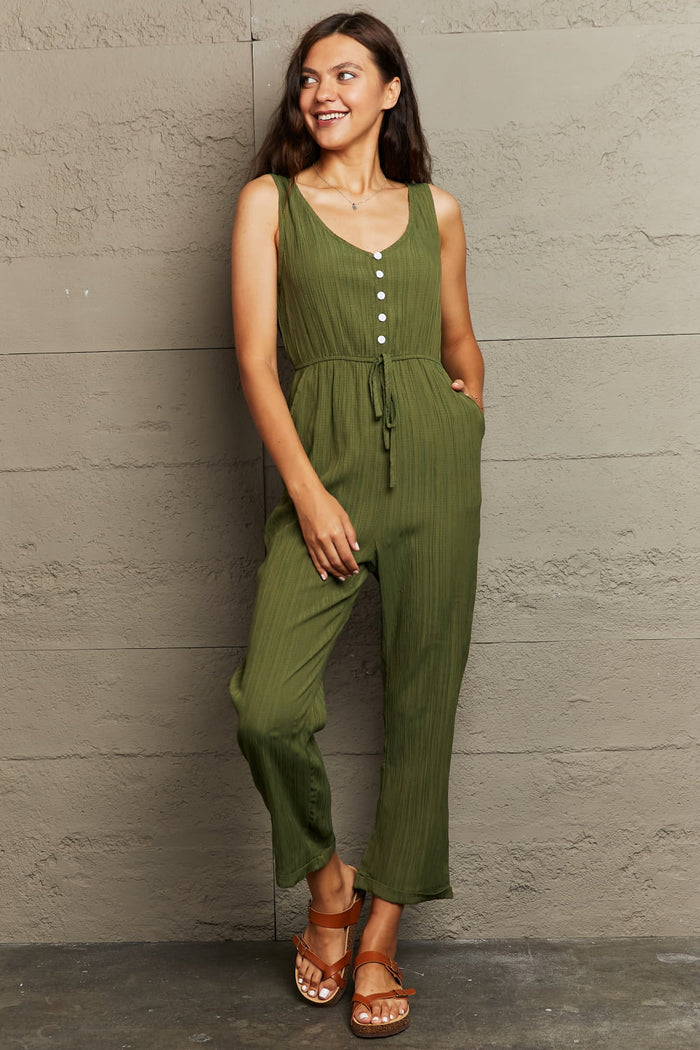 Perfee Women's Tied Sleeveless Jumpsuit with Pockets