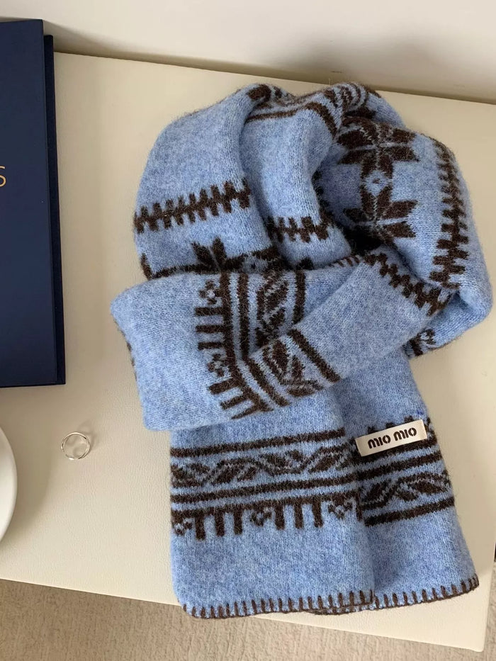 Vintage Pattern Knitted Scarf for Women