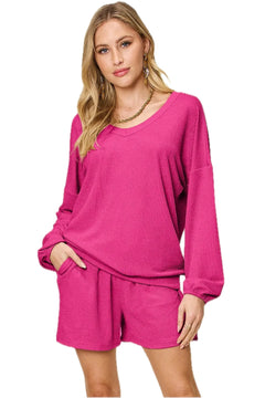Double Take Texture V Neck T-Shirt and Shorts Set