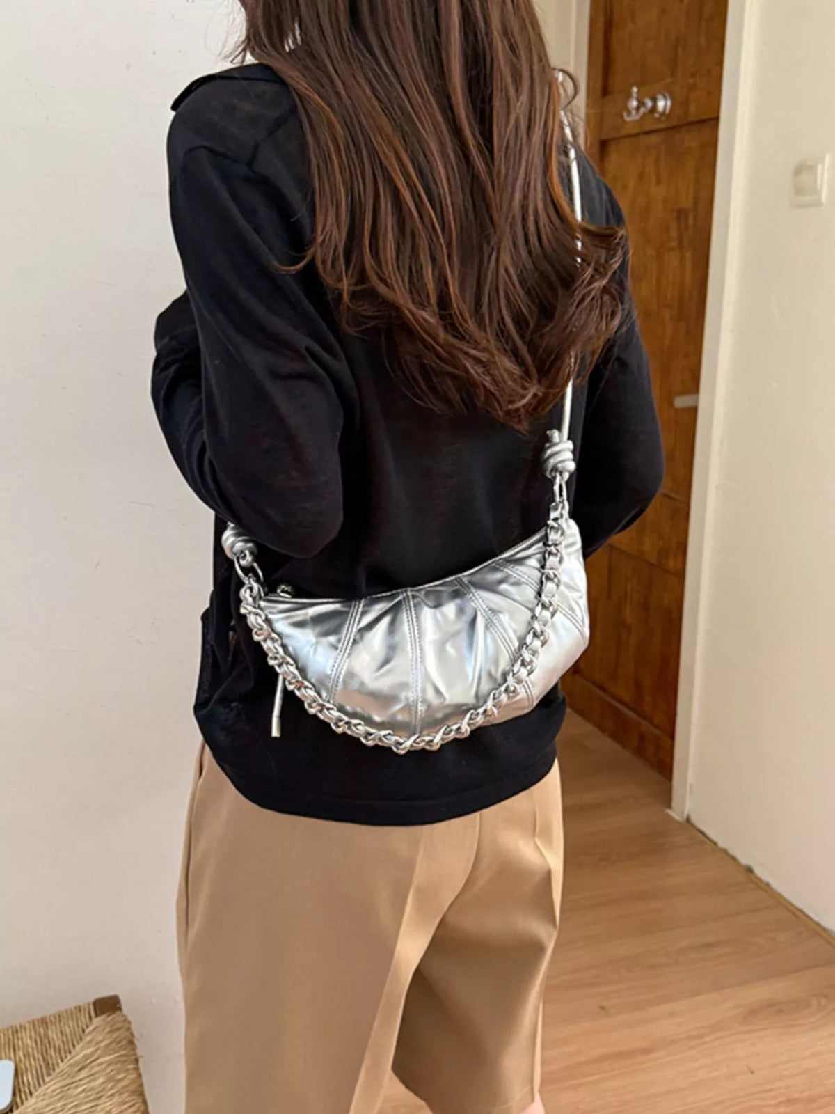 Ruched Crescent Crossbody Bag