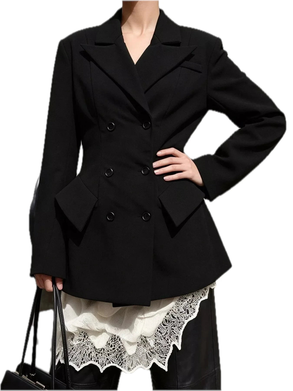 Double Breasted Blazer with Flap Pockets