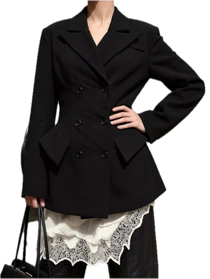 Women's Double-Breasted Blazer with Flap Pockets