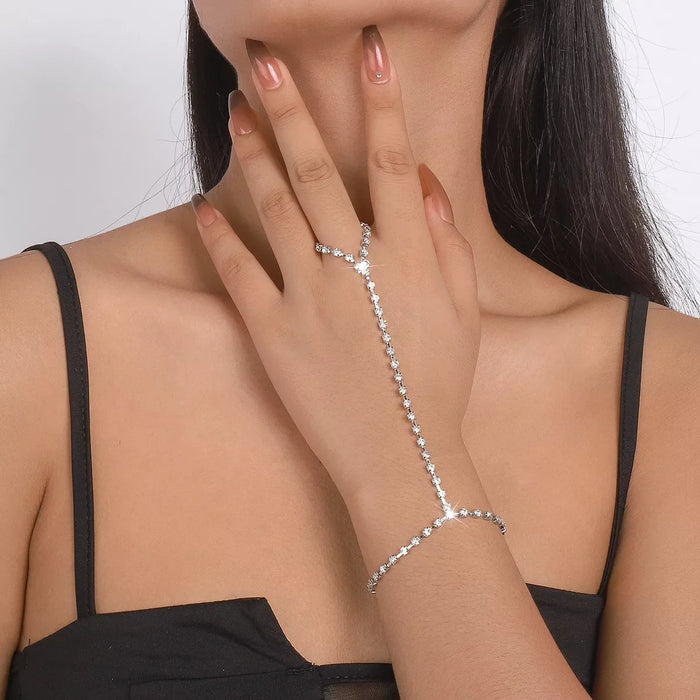 Alloy Rhinestone Bracelet for Women with Ring