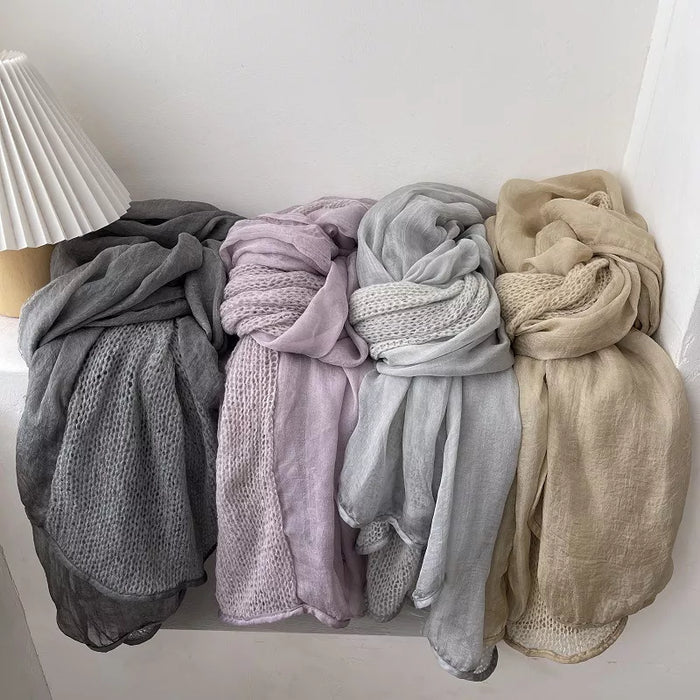 Lightweight Knitted Scarf for Women with Dyed Edges