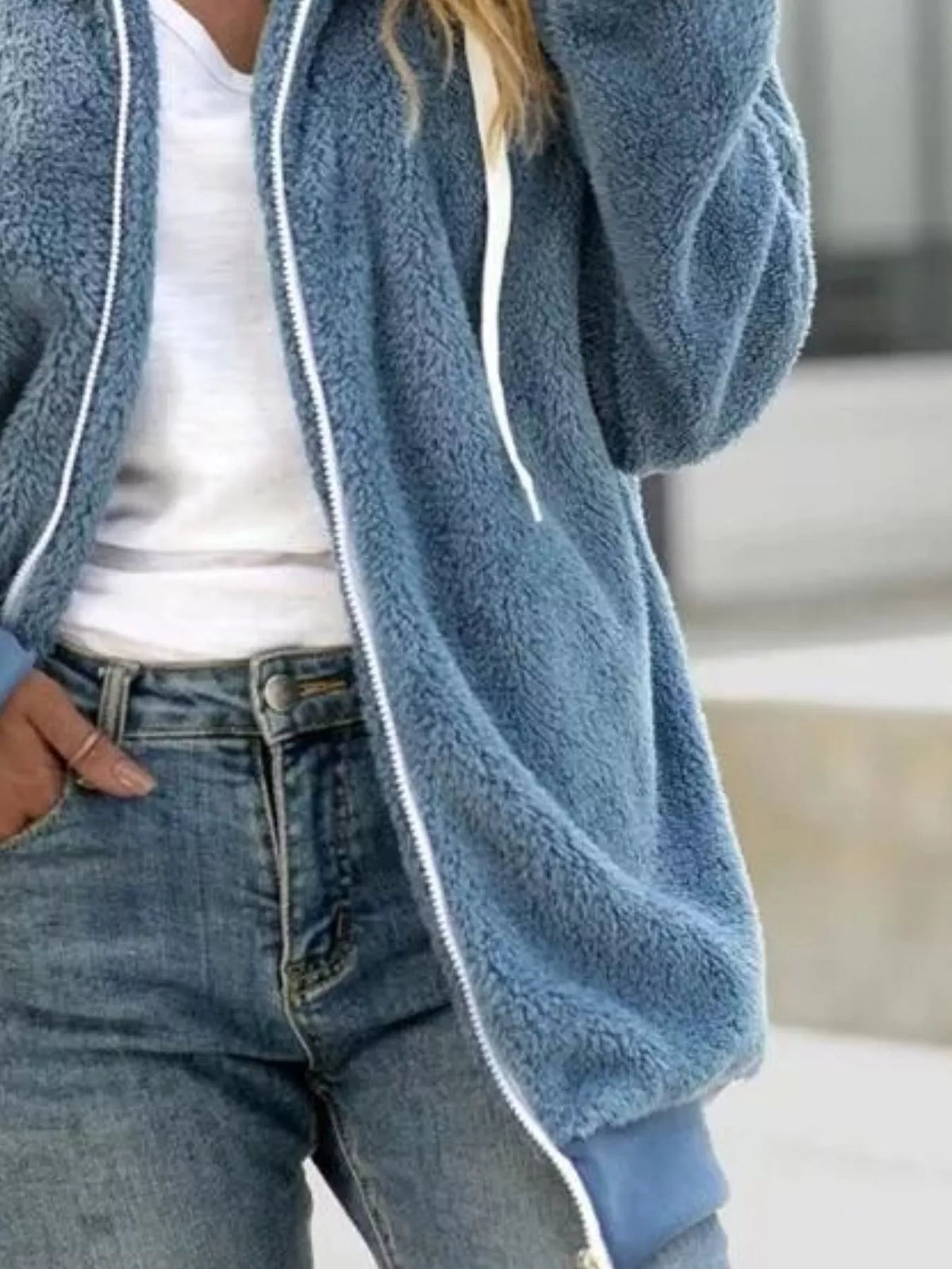 Full Size Cozy Fleece Zip-Up Hooded Jacket for Women Plus Size