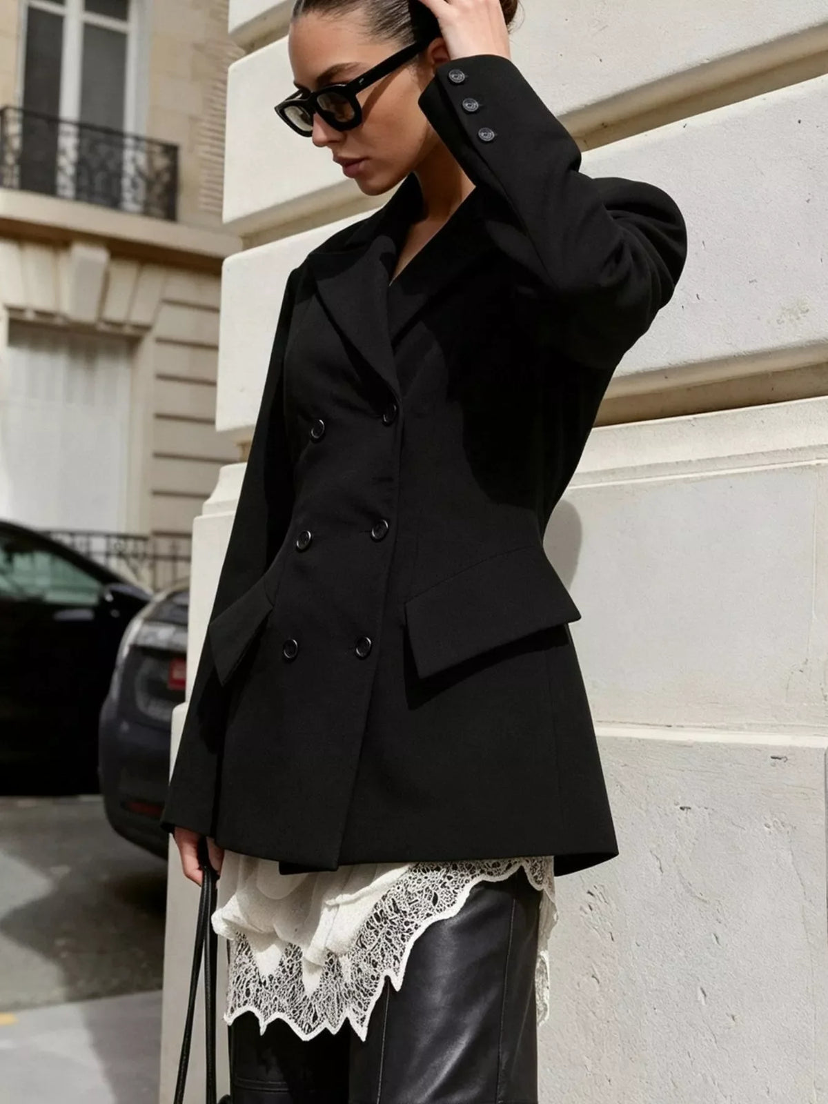 Double Breasted Blazer with Flap Pockets