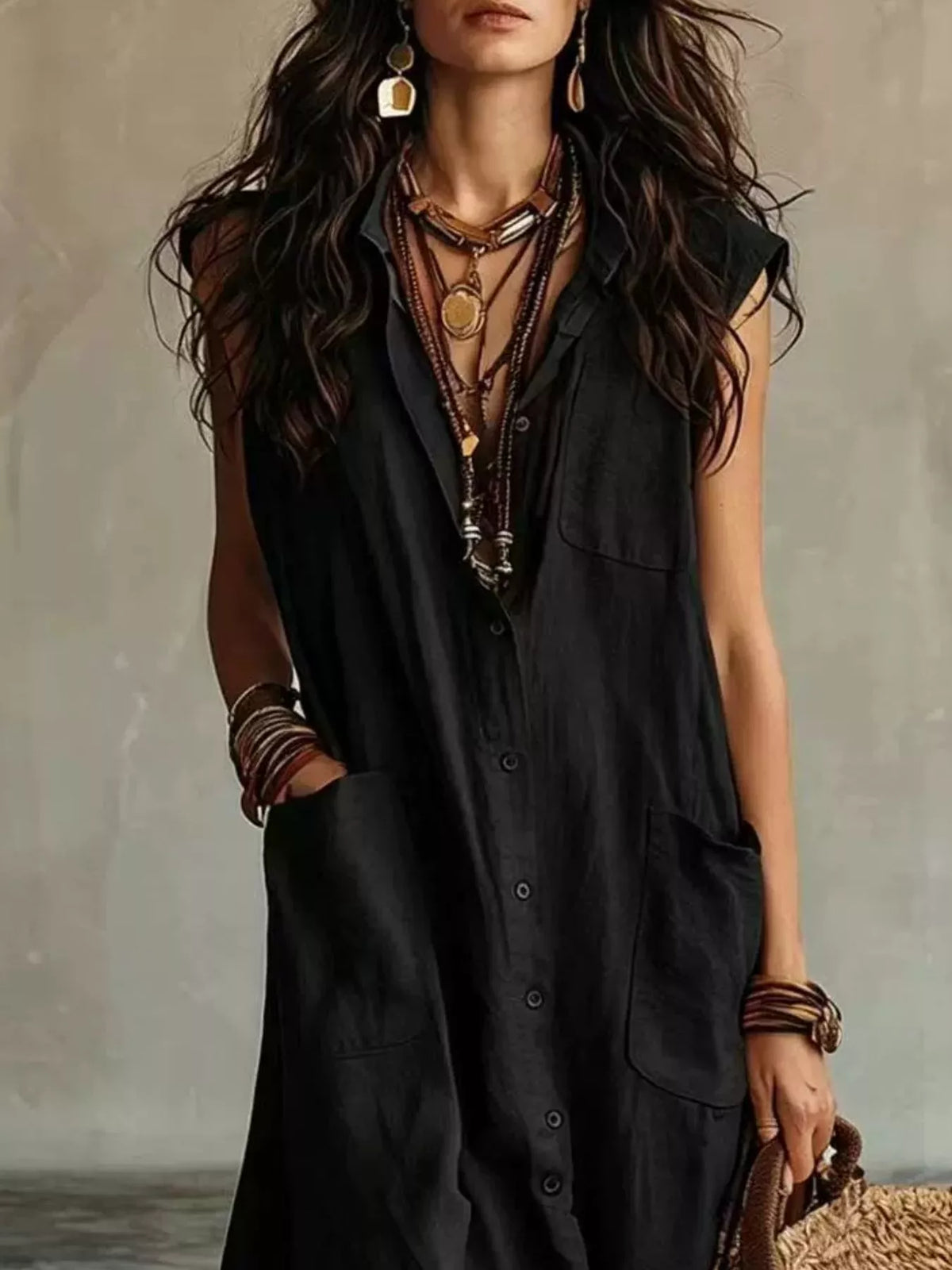 Linen Button Down Maxi Dress