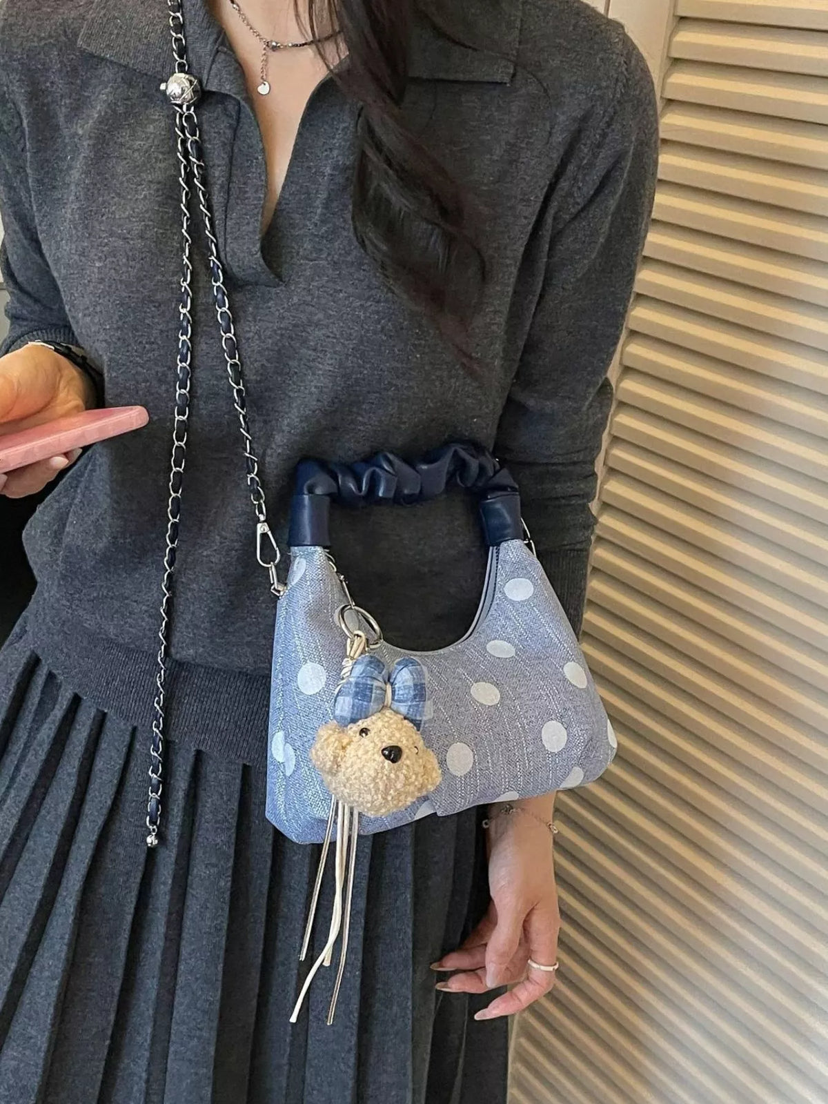Polka Dot Ruched Crossbody Bag for Women