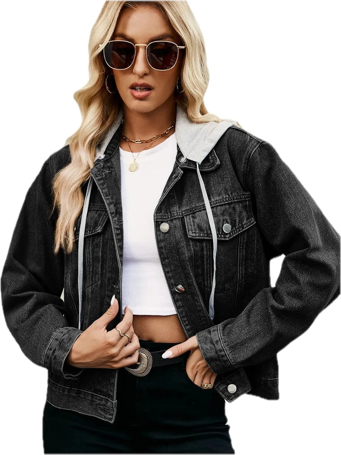 Drawstring Hooded Denim Jacket
