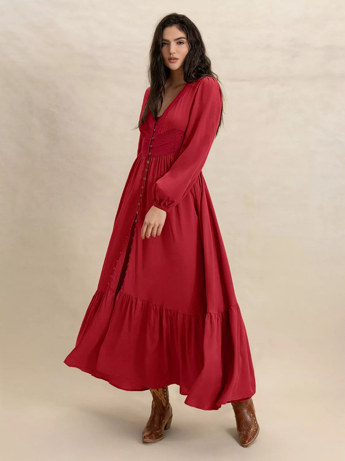 Balloon Sleeve Ruffle Maxi Dress