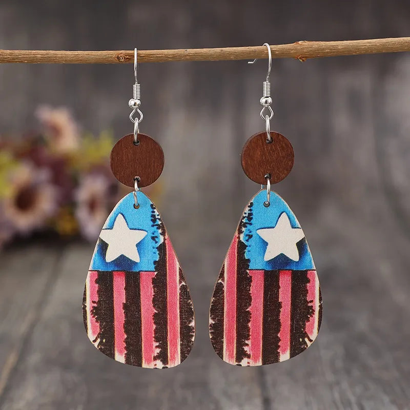 Star & Stripes Wooden Dangle Earrings – image 1 | Lilixa Trending Jewelry