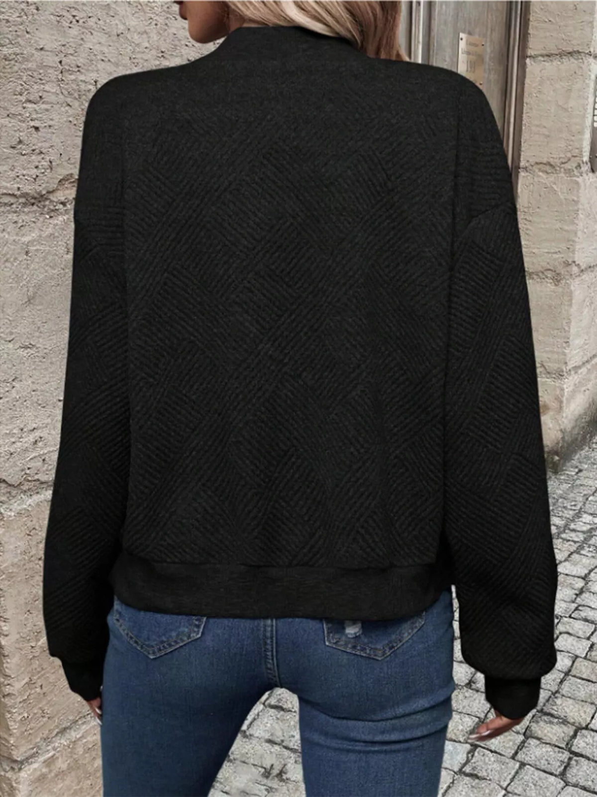 Textured Knit Zip Up Jacket