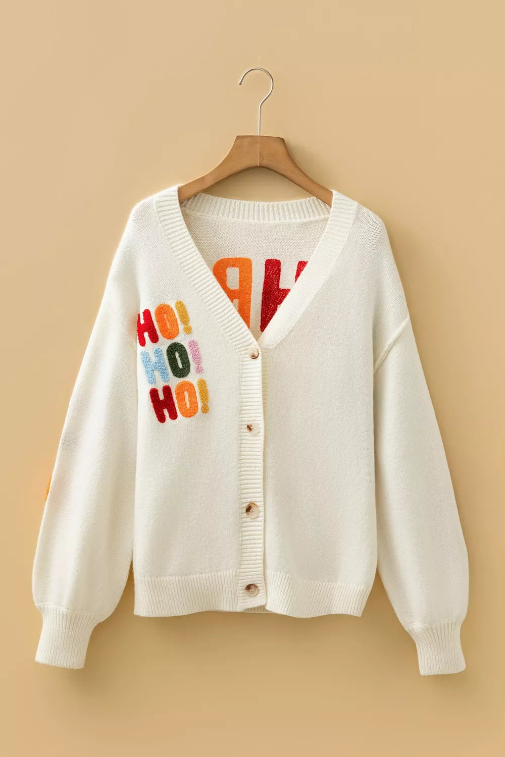 'HO HO HO' Button Up Knit Cardigan for Women