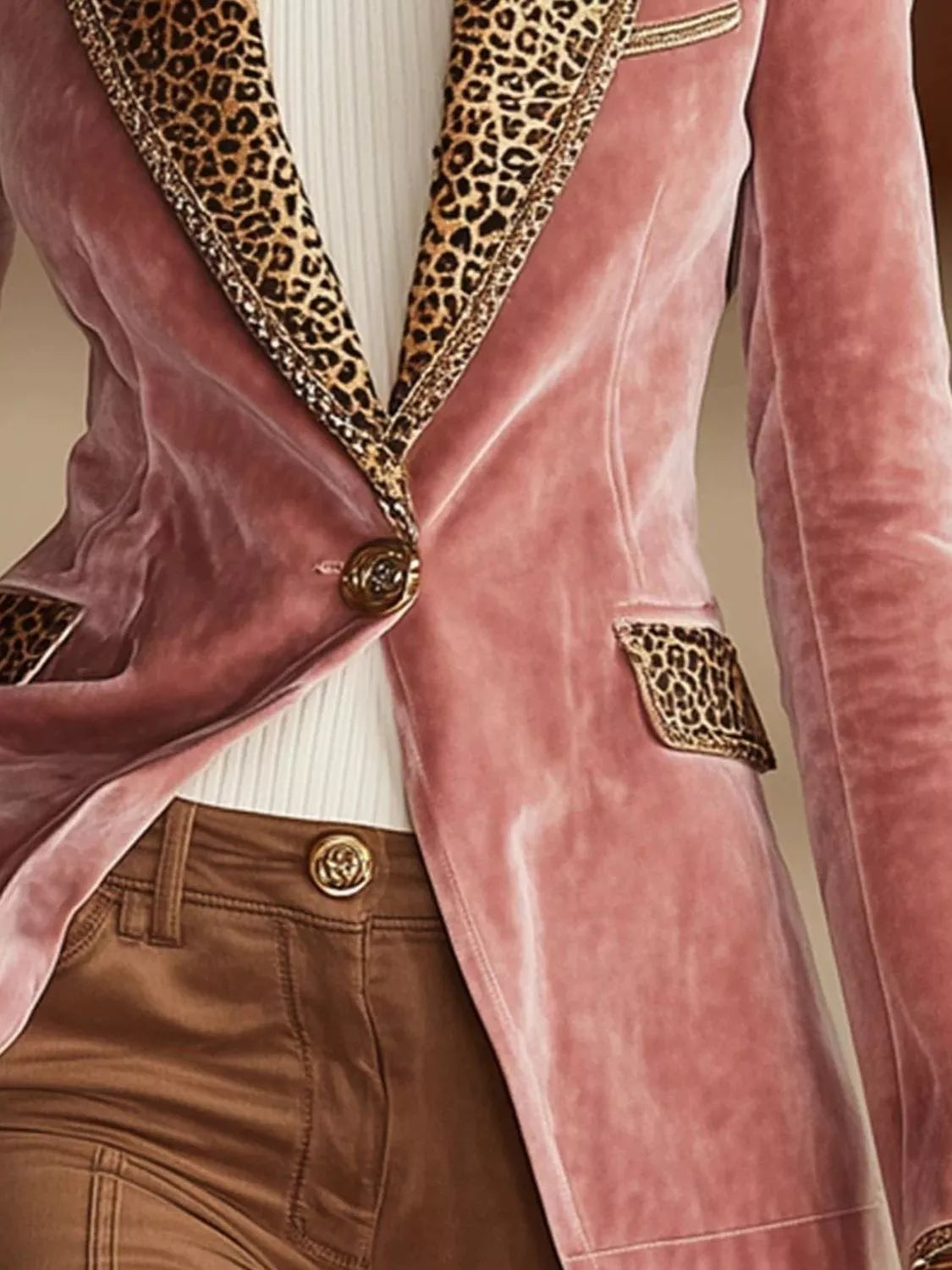Leopard One Button Blazer Plus Size