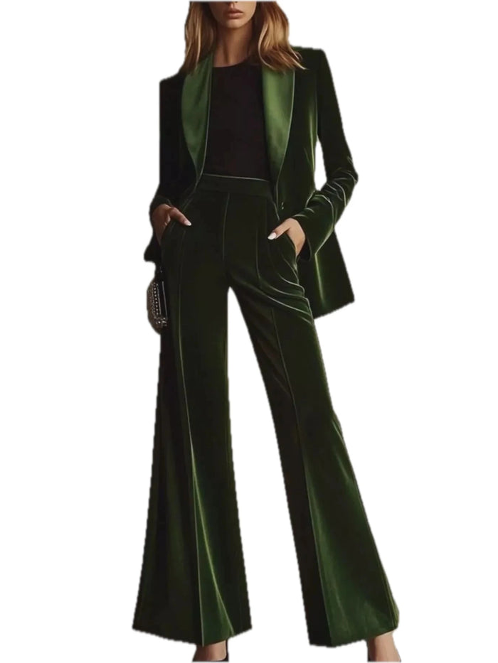 Velvet Blazer and Wide-Leg Pants Set for Women