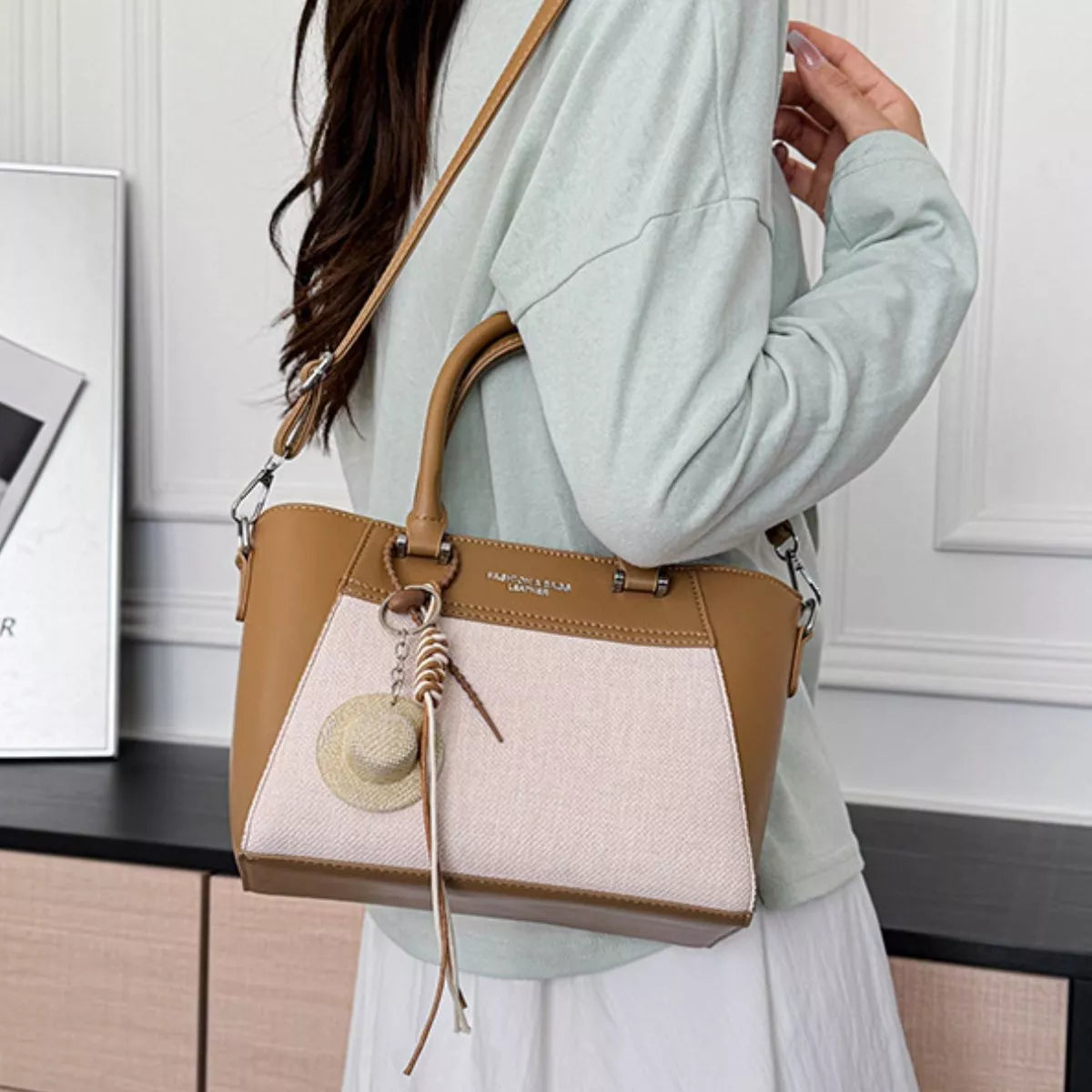 Color Block Top Handle Crossbody Bag