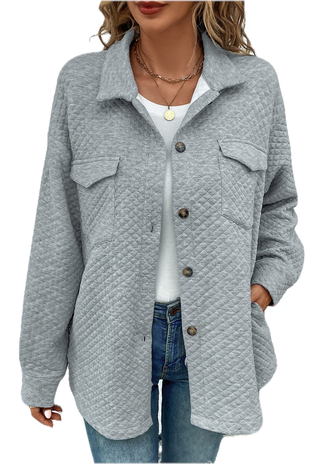 Button Down Collared Jacket for Women