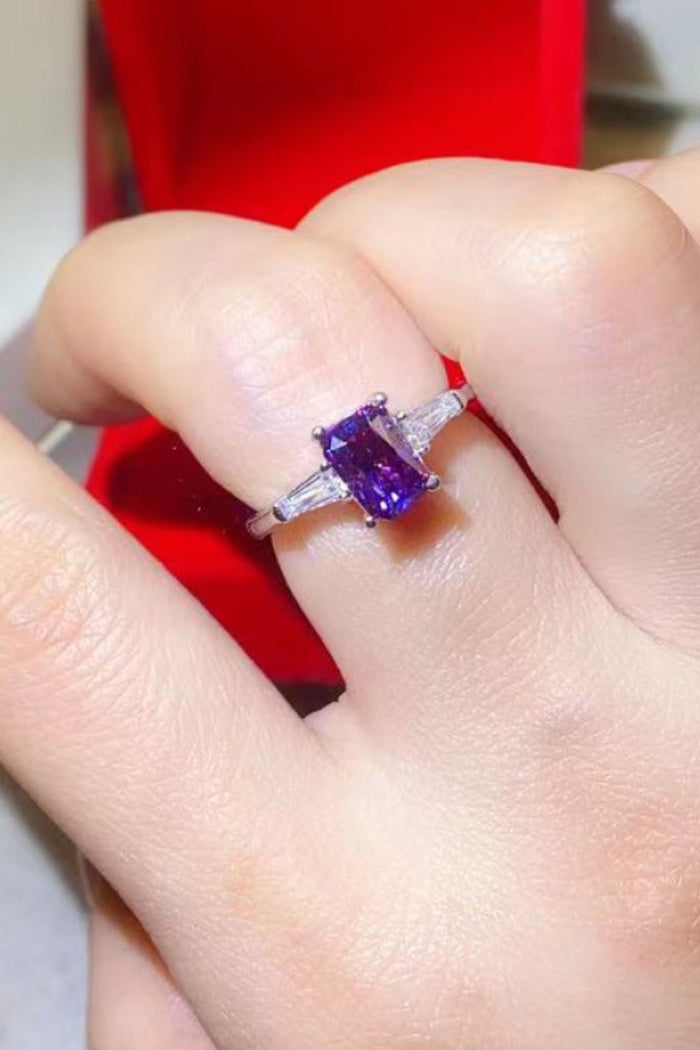 1 Carat Moissanite Platinum-Plated Rectangle Ring for Women in Purple