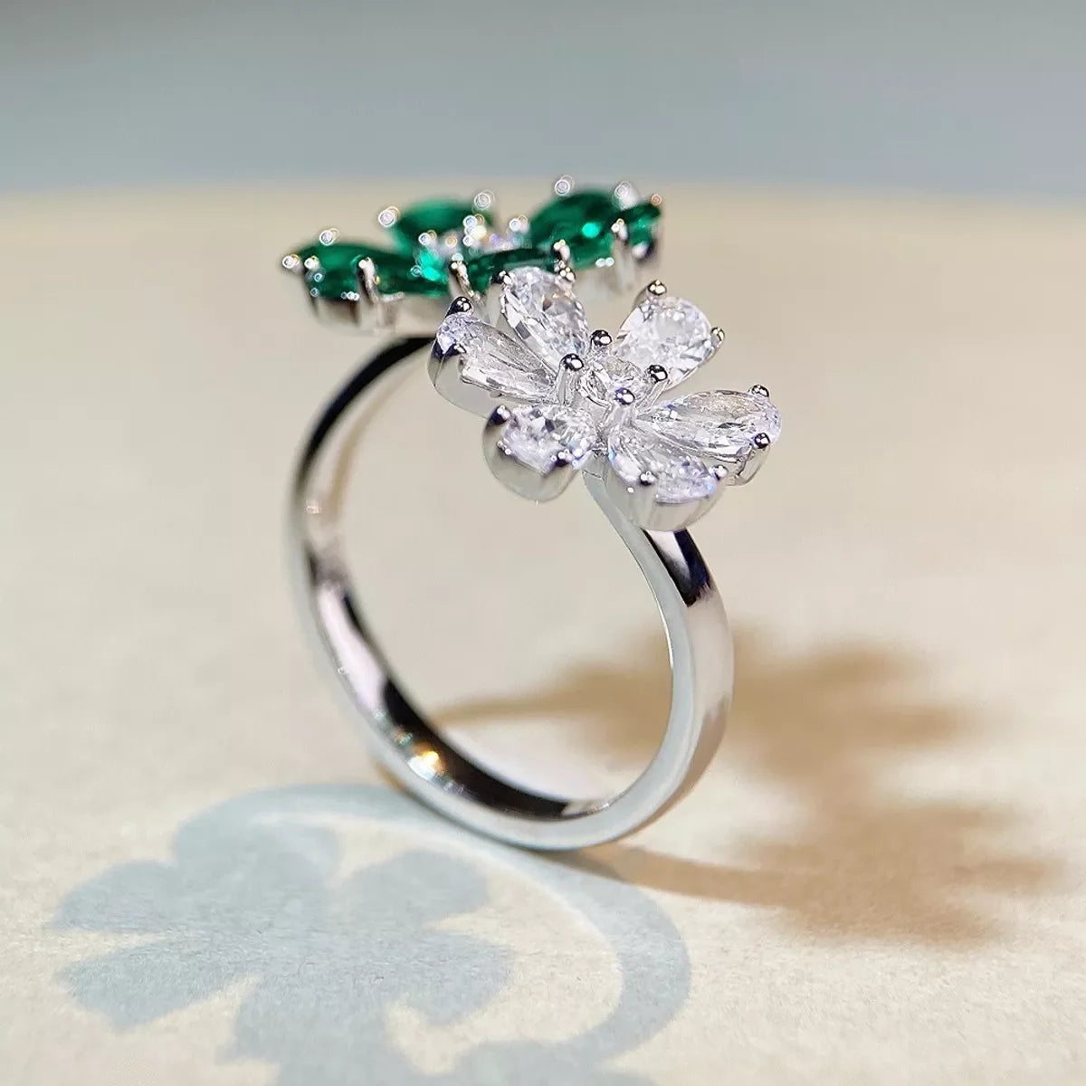 925 Sterling Silver Zircon Flower Ring for Women