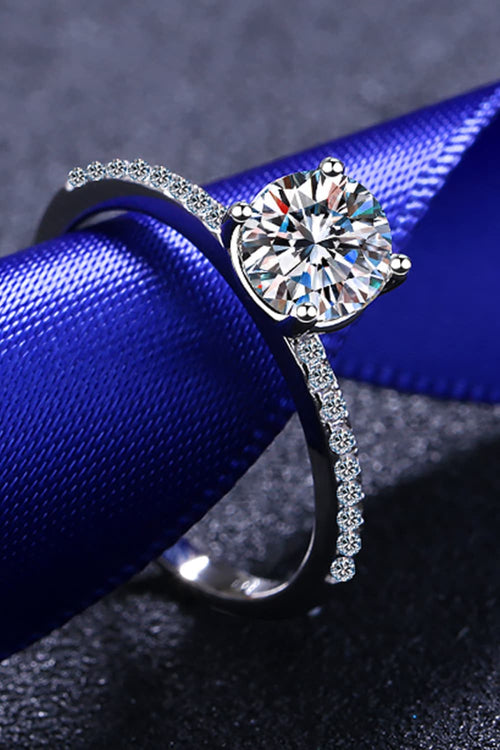 1 Carat Moissanite Rhodium-Plated Side Stone Ring for Women