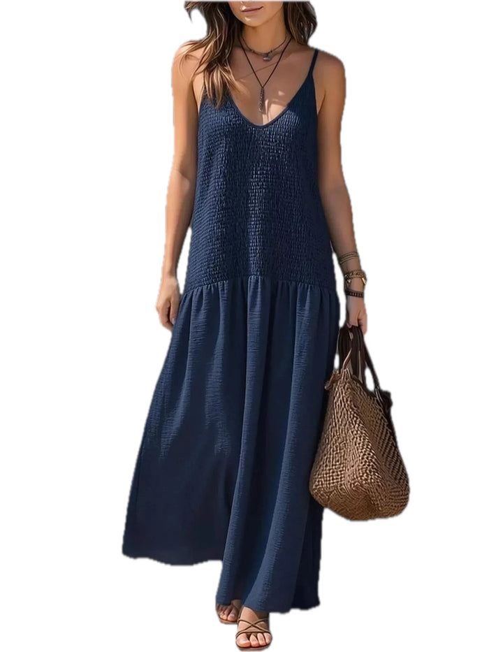 Smocked V-Neck Maxi Dress