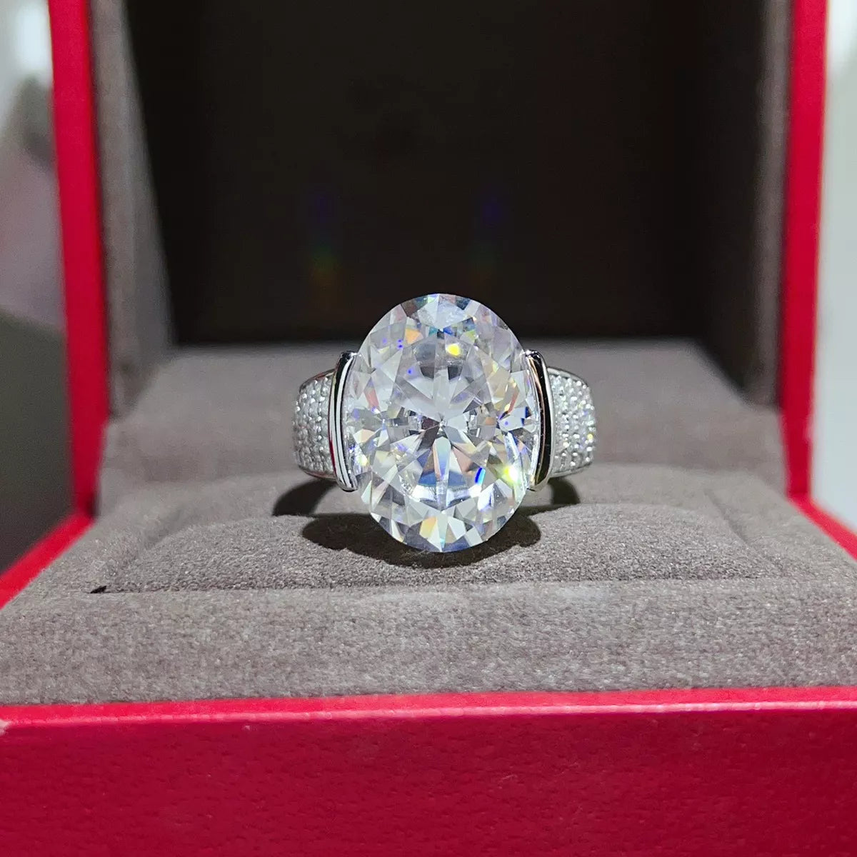 10 Carat Moissanite 925 Sterling Silver Oval Cut Ring for Women