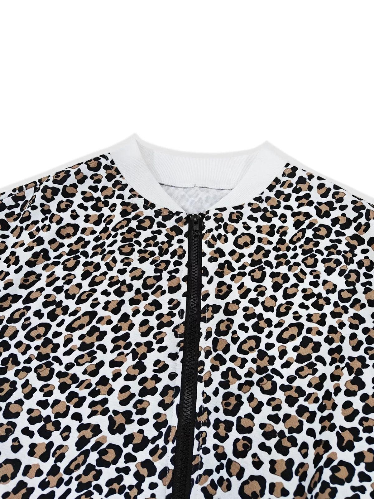 Leopard Zip Up Bomber Jacket for Women with Contrast Side Stripes
