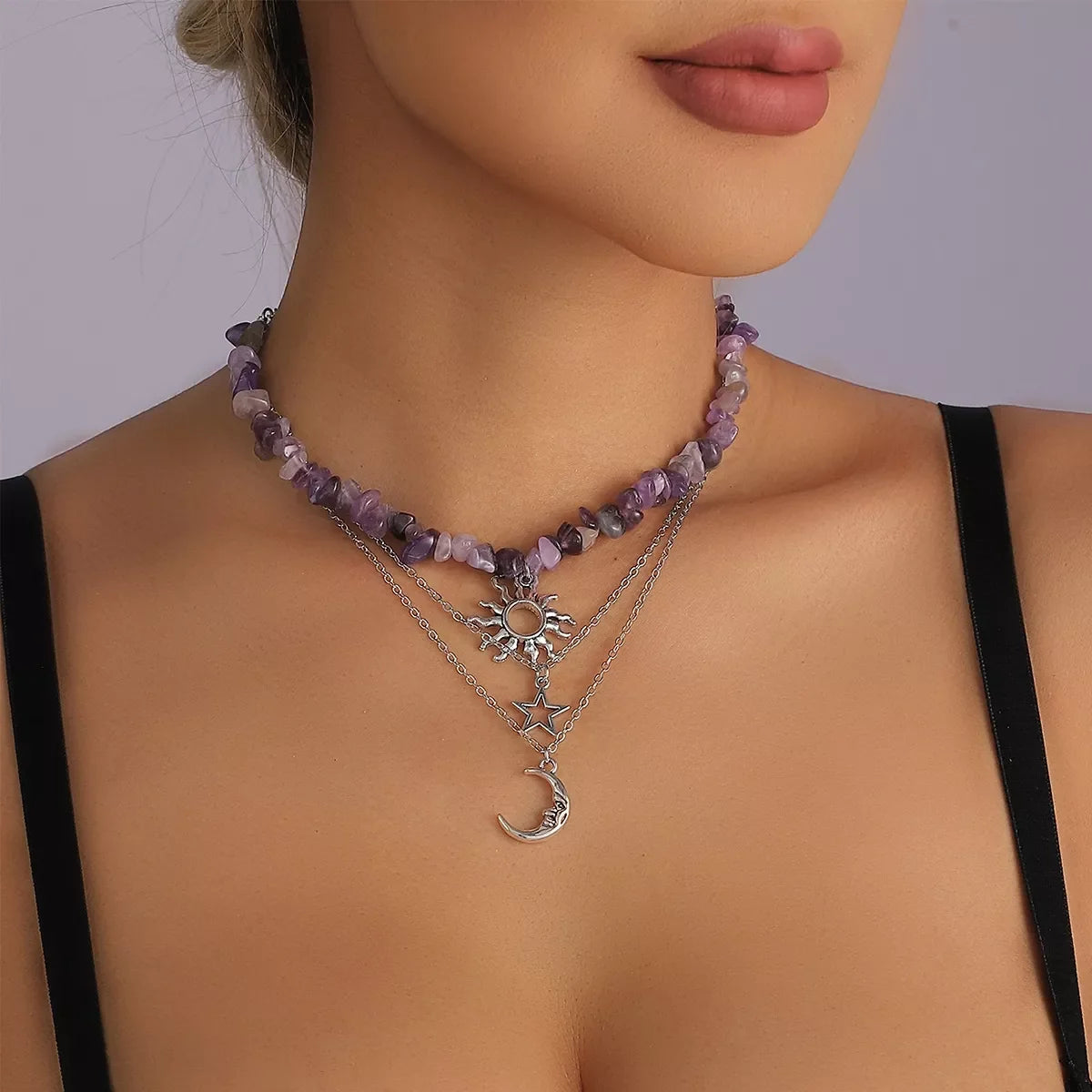 3 Piece Sun Moon Star Pendant Necklace for Women