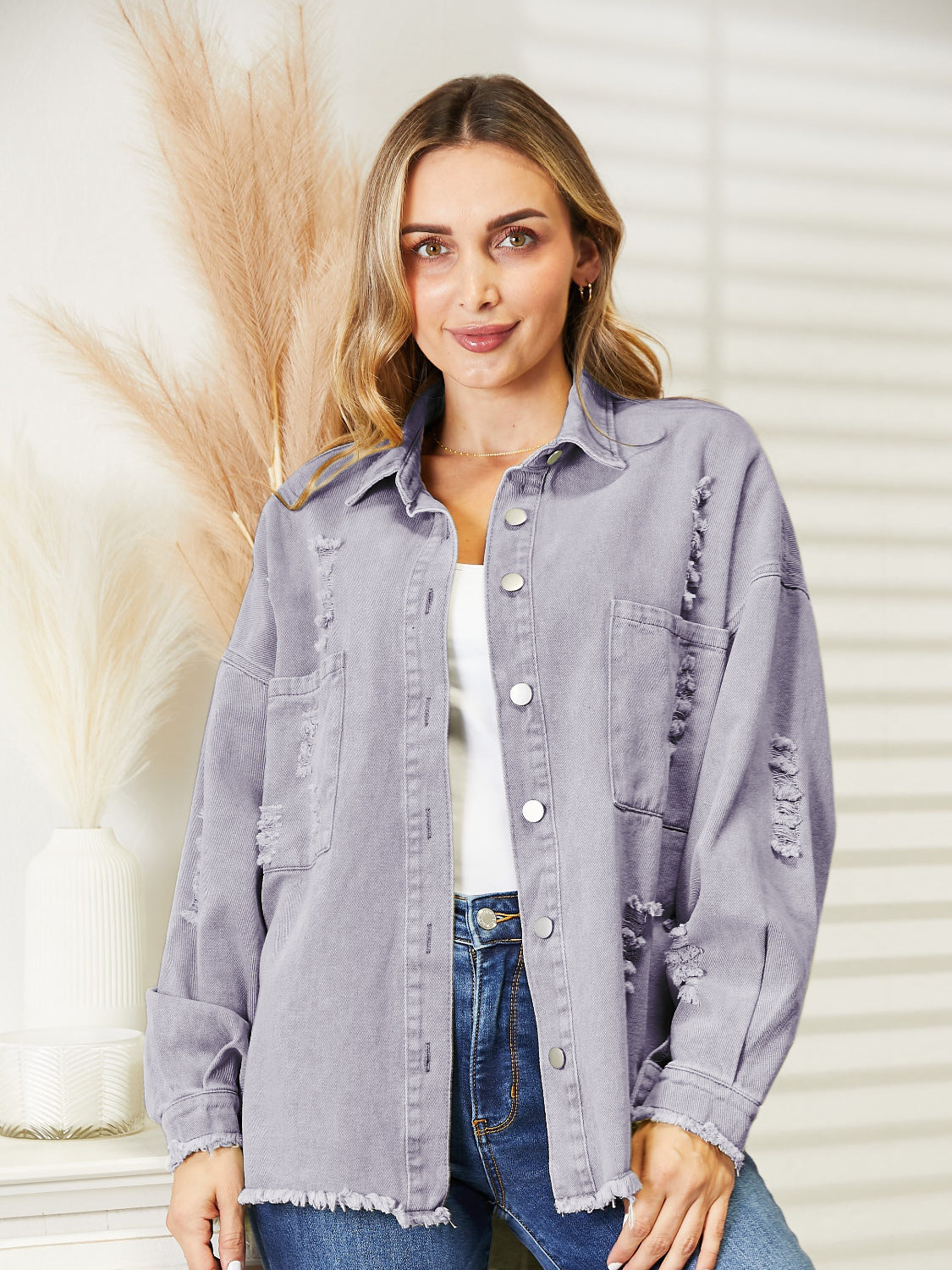 Women's Distressed Raw Hem Denim Jacket