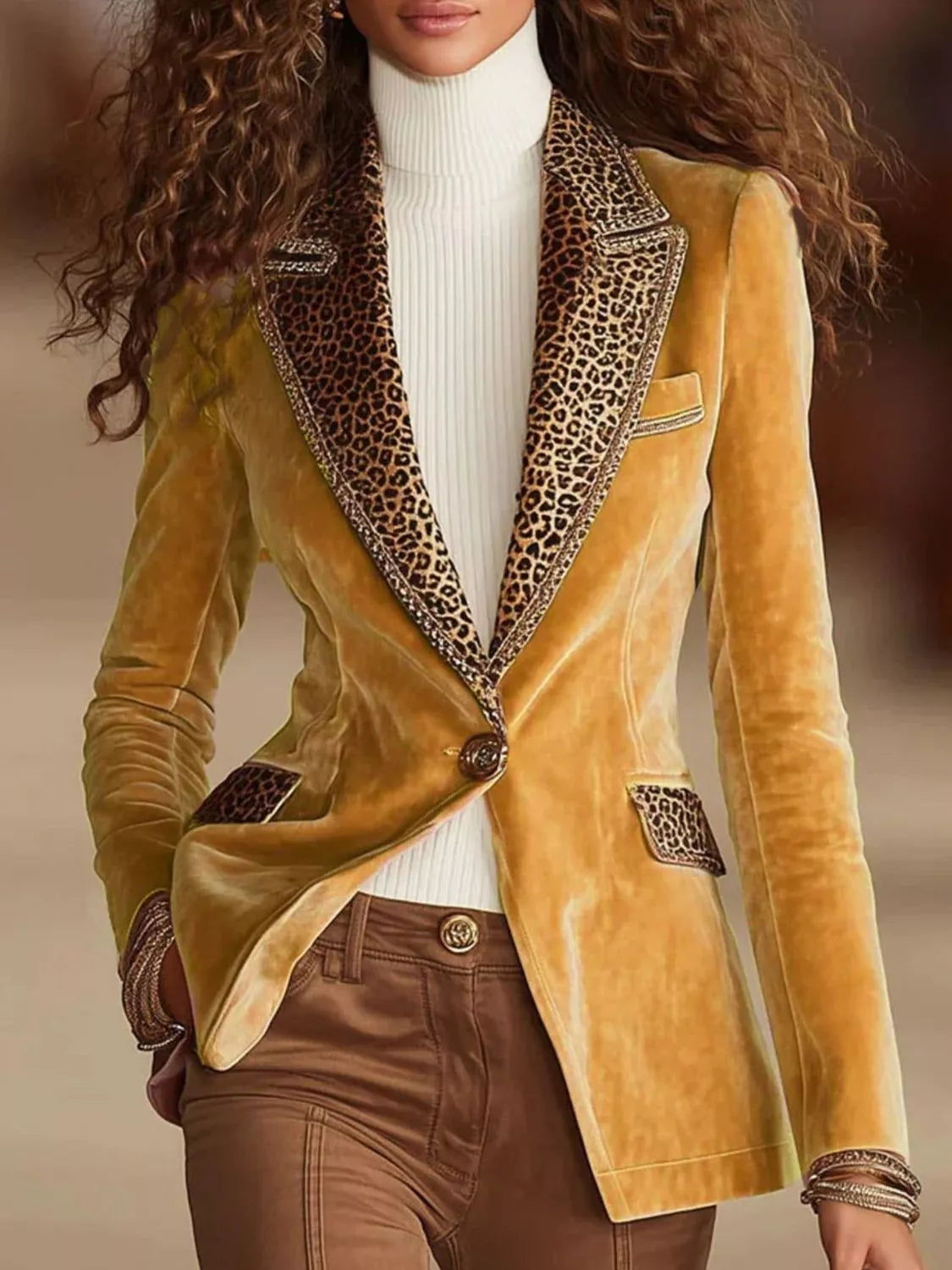 Leopard One Button Blazer Plus Size
