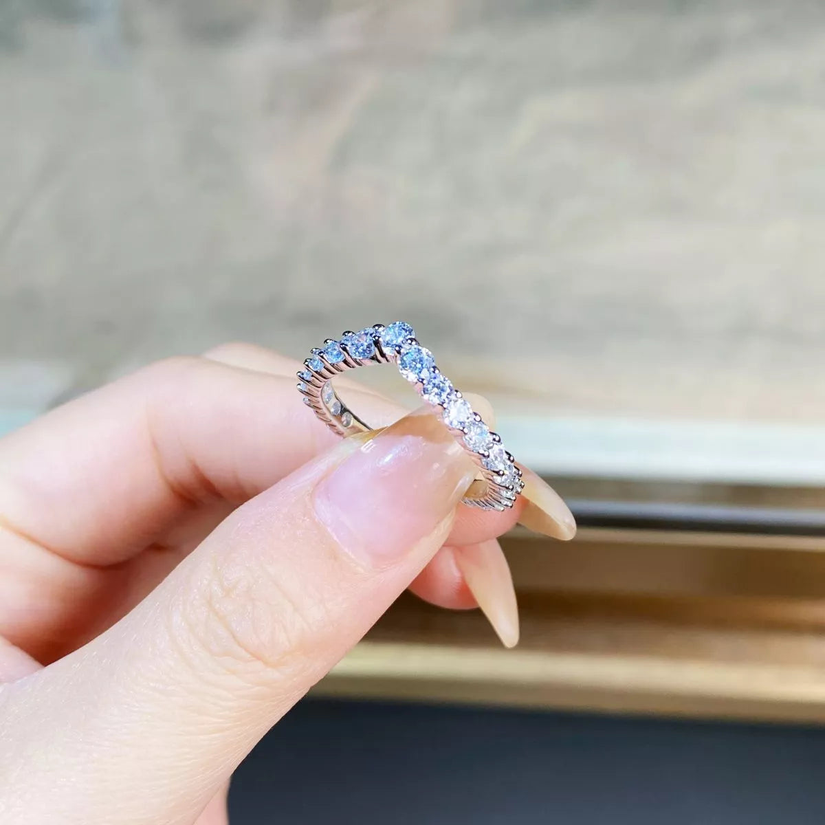 925 Sterling Silver Zircon V-Shaped Ring for Women