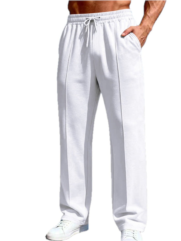 Men's Front Crease Drawstring Wide Leg Pants Plus Size