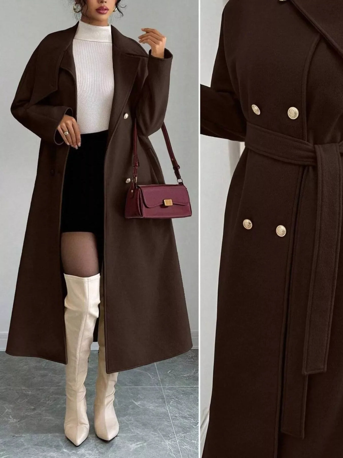 Belted Double Breasted Longline Coat