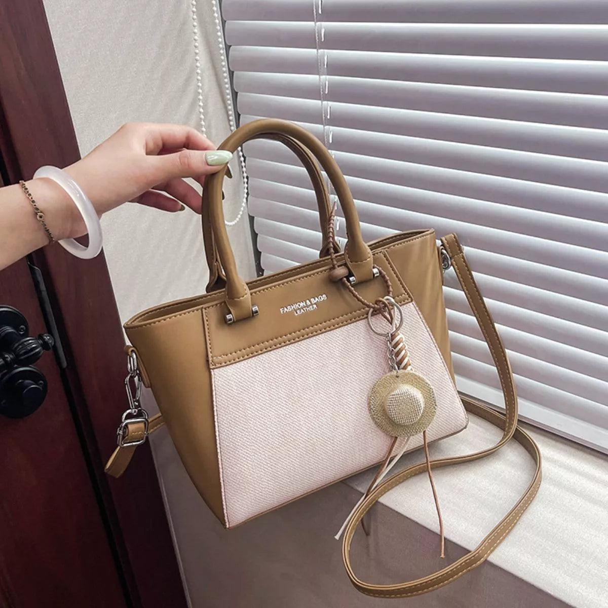 Color Block Top Handle Crossbody Bag