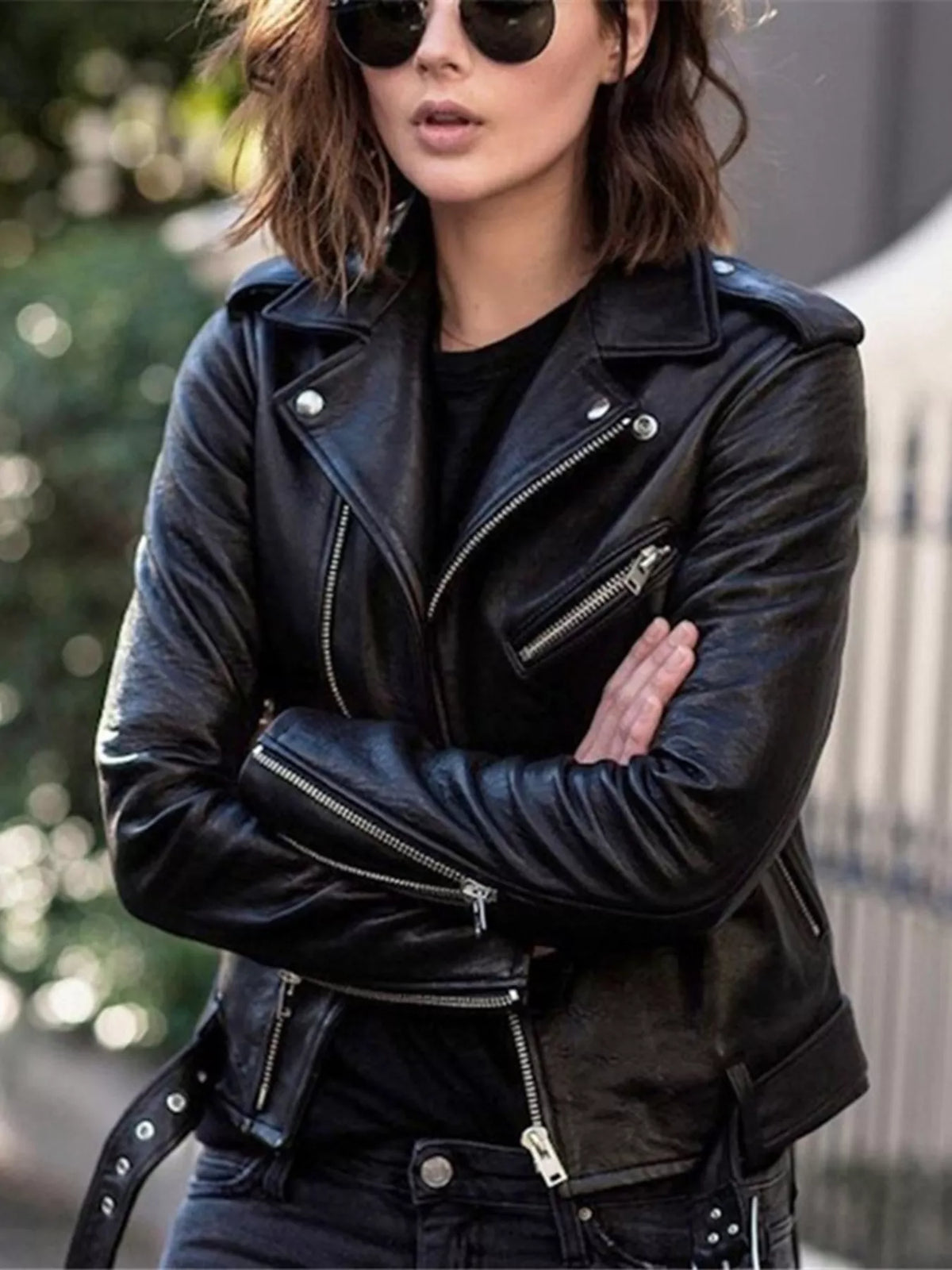 Full Size Zip Up Leather Motorcycle Biker Jacket for Women Plus Size