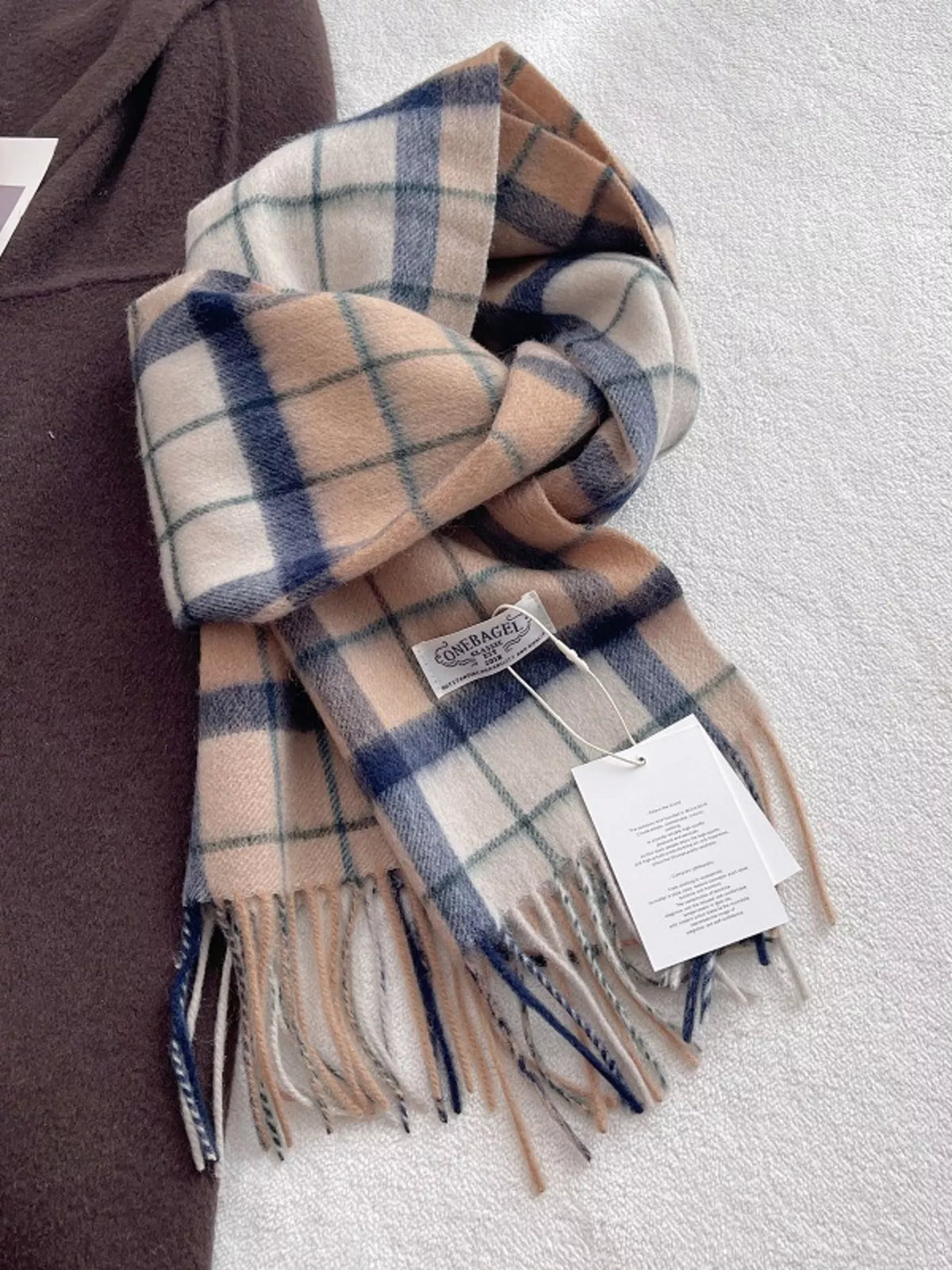 100% Wool Plaid Fringe Scarf for Women